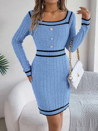 Contrast Trim Long Sleeve Sweater Dress Cardigan Luxurious Weddings