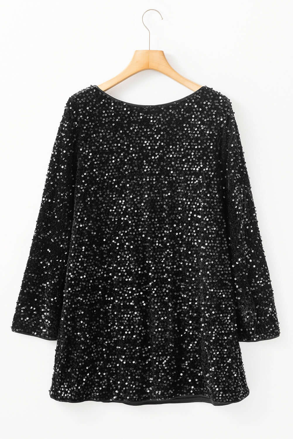Black Sequin Long Sleeve Knot Cutout Back Mini Dress Dresses/Mini Dresses Luxurious Weddings