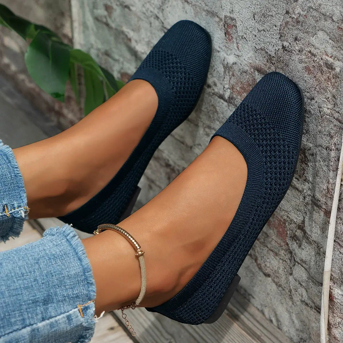 Square Toe Solid Color Mesh Slip-Ons flats Luxurious Weddings