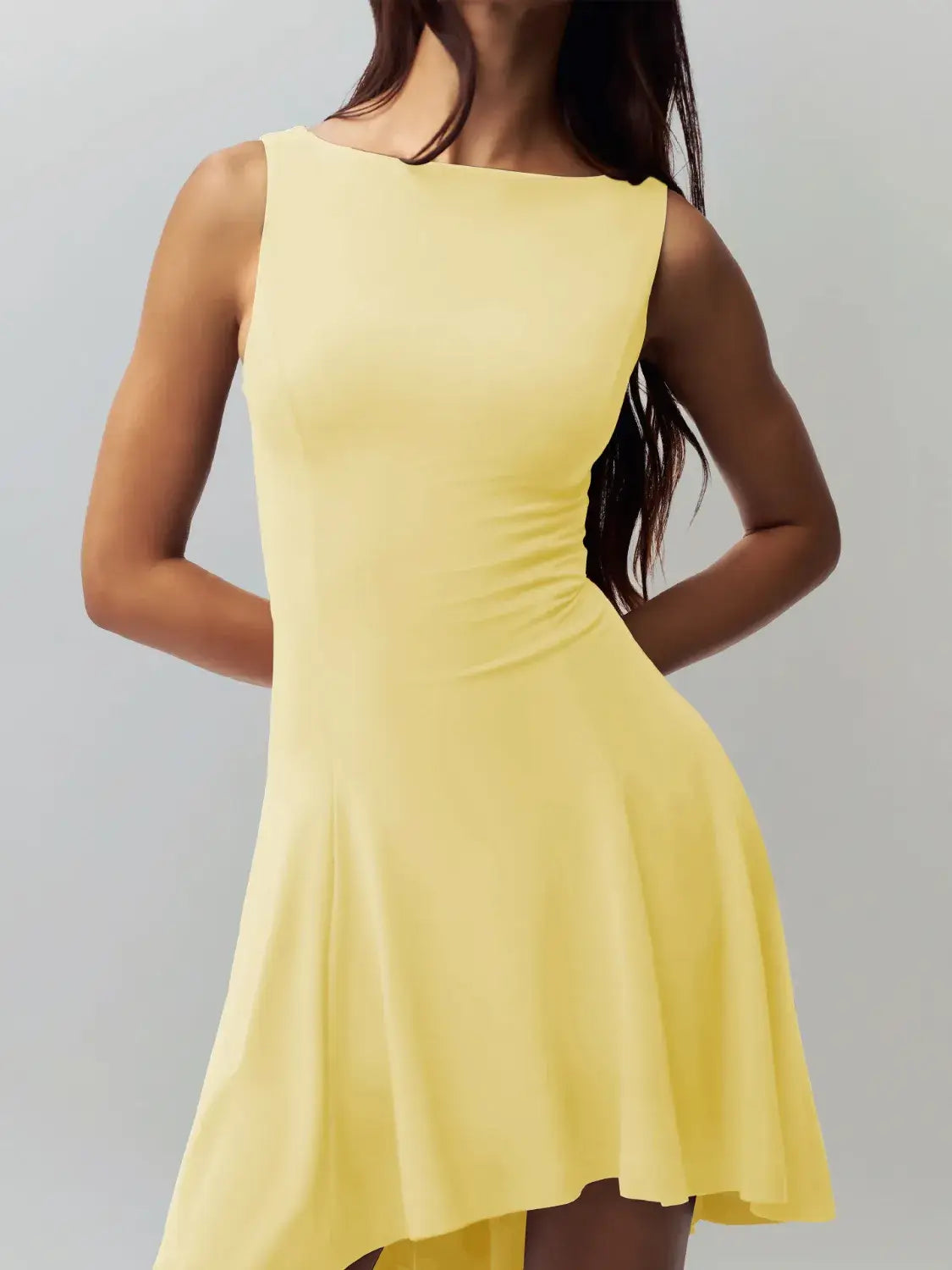 High-Low Round Neck Sleeveless Dress Dresses Luxurious Weddings