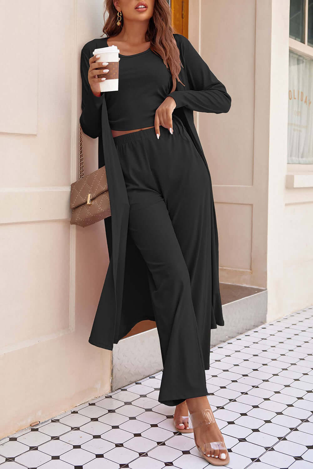 Drawstring Tank, Long Sleeve Cover Up and Pants Set Matching Sets Luxurious Weddings
