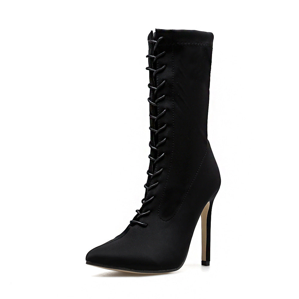 Pointed lace-up slim super high heels Lace up Boots Luxurious Weddings