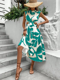 Cutout Printed Cap Sleeve Midi Dress Summer Dress Luxurious Weddings