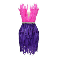 High Waist Feather Crystal Design Mini Dress Feather Dress Luxurious Weddings