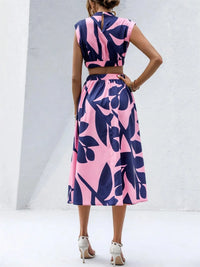 Cutout Printed Cap Sleeve Midi Dress Summer Dress Luxurious Weddings