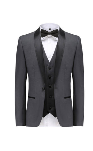 a tuxedo with a white shirt and black bow tie