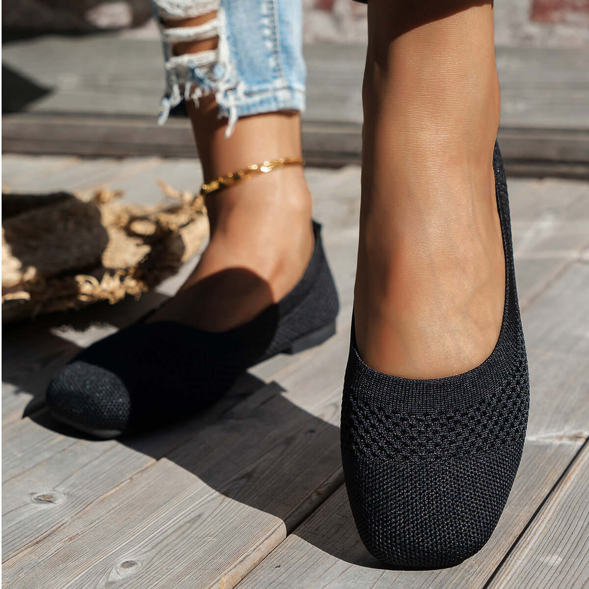 Square Toe Solid Color Mesh Slip-Ons flats Luxurious Weddings