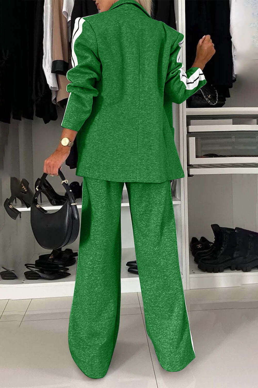 Full Size Contrast Lapel Collar Top and Pants Set Matching Sets Luxurious Weddings