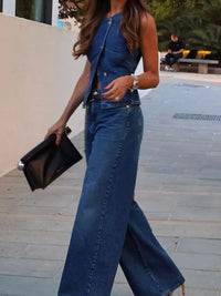 Button Down Vest and Flare Jeans Denim Set Jeans Luxurious Weddings