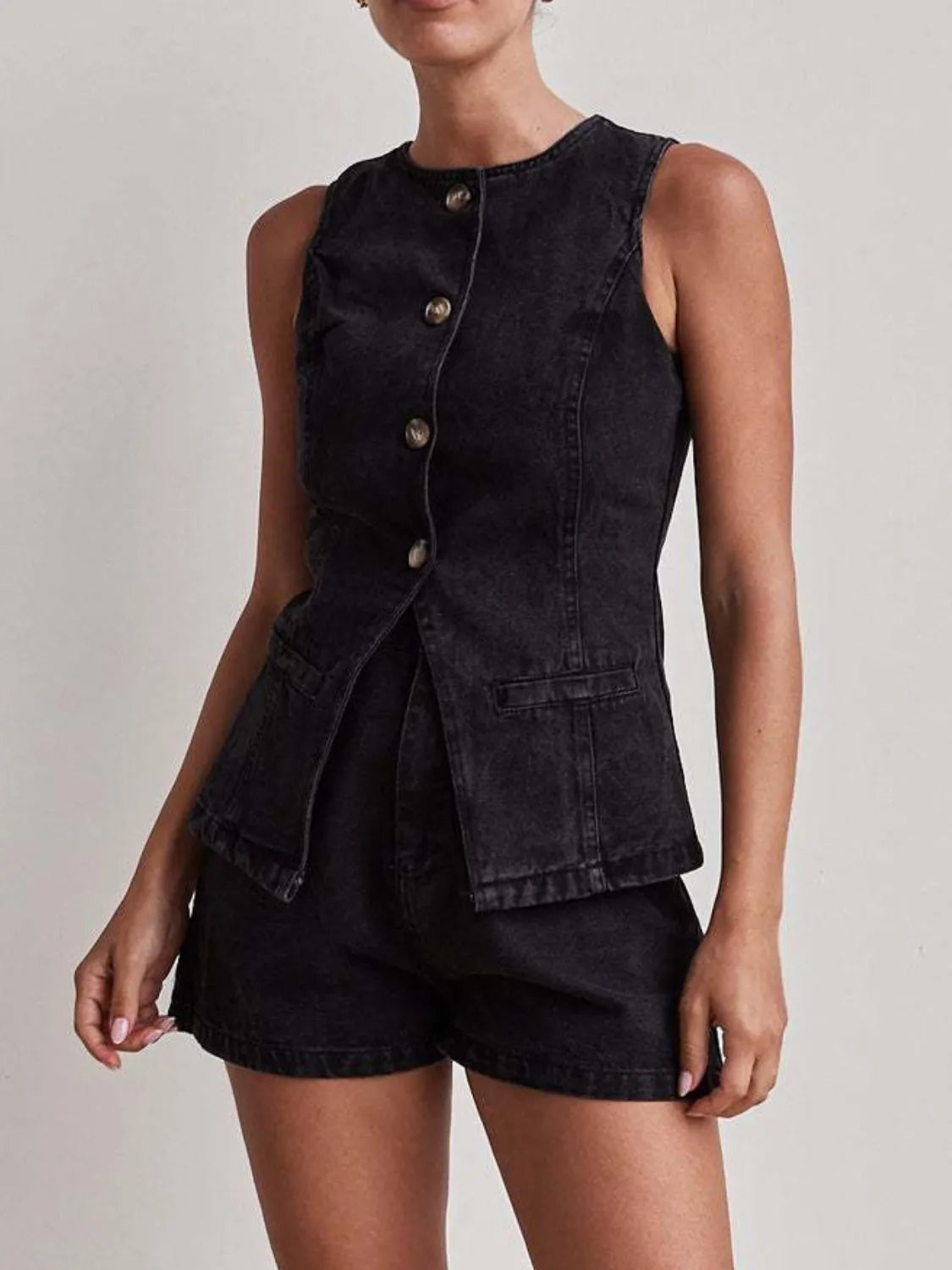 Button Down Vest and Shorts Denim Set Jeans Set Luxurious Weddings