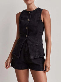 Button Down Vest and Shorts Denim Set Jeans Set Luxurious Weddings
