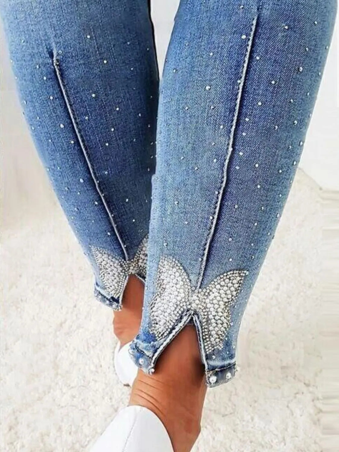 Rhinestone Butterfly Jeans with Pockets jeans Luxurious Weddings