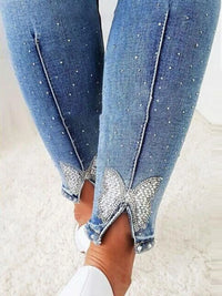 Rhinestone Butterfly Jeans with Pockets jeans Luxurious Weddings