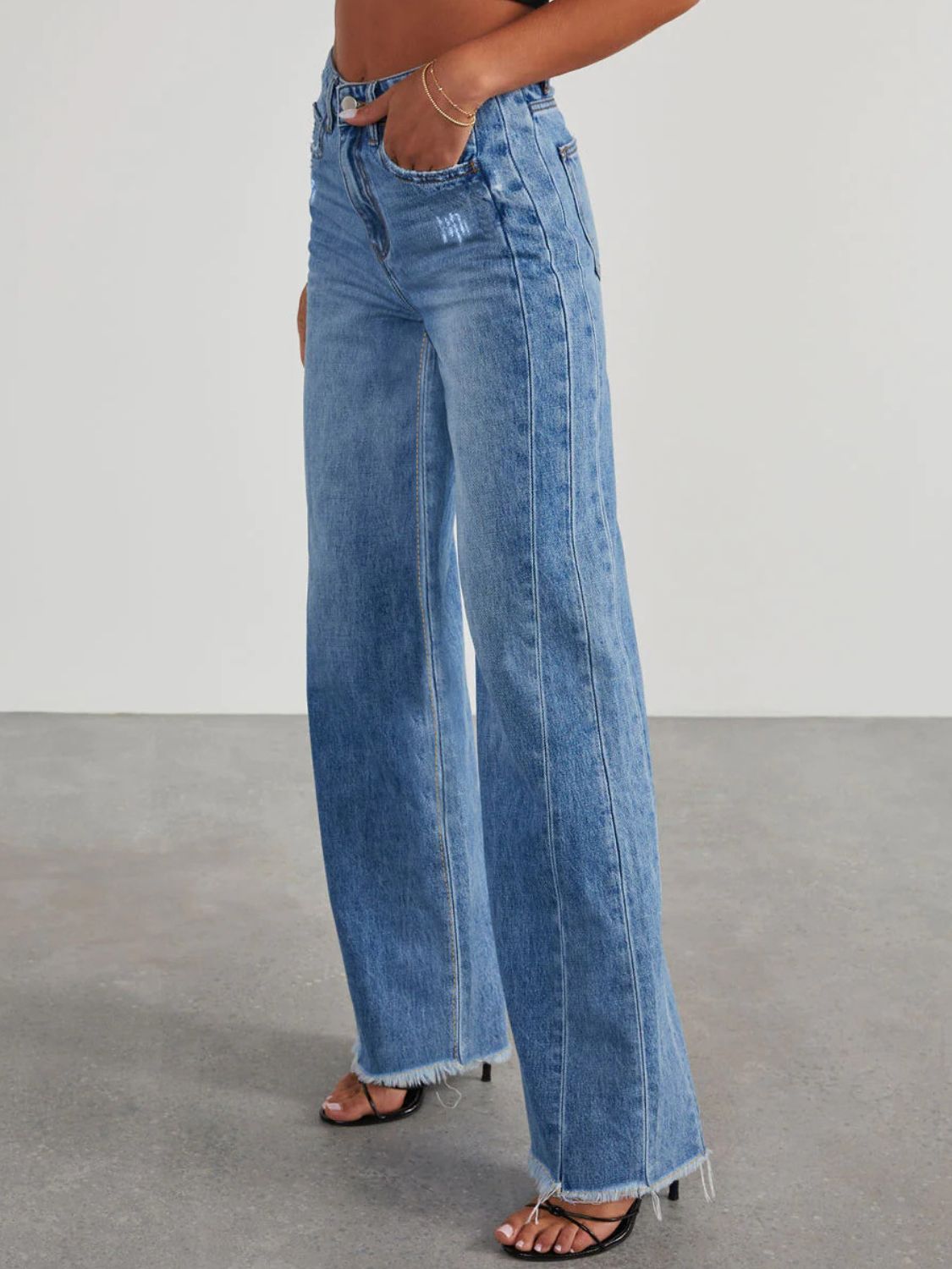 Raw Hem Wide Leg Jeans Jeans Luxurious Weddings