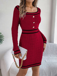 Contrast Trim Long Sleeve Sweater Dress Cardigan Luxurious Weddings