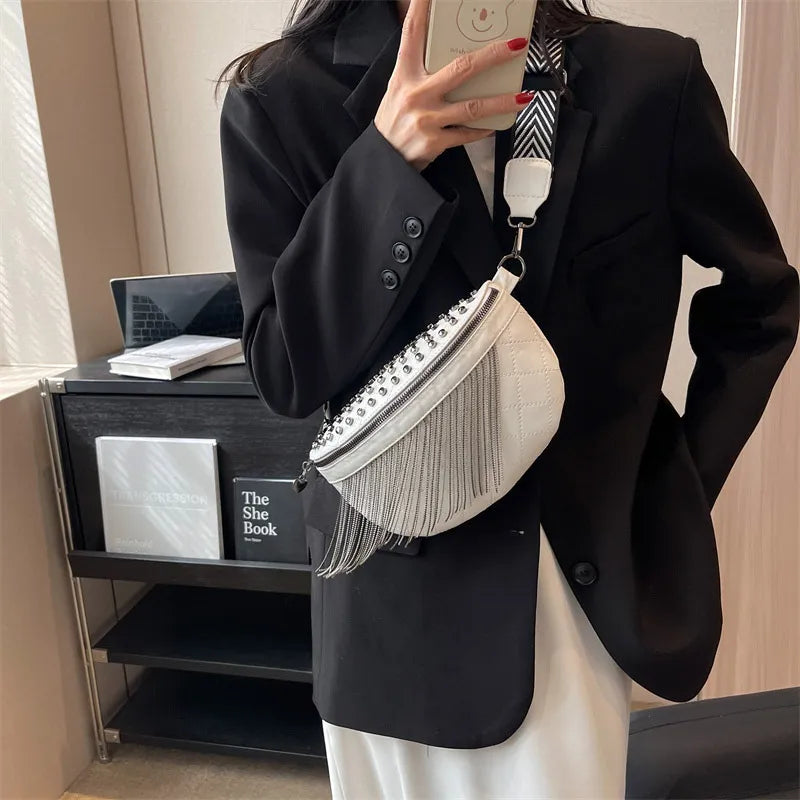 Tassel Leather Shoulder Crossbody Chest Bag