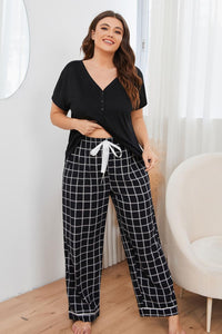 Plus Size V-Neck Top and Plaid Pants Lounge Set Plus size sleepwear Luxurious Weddings