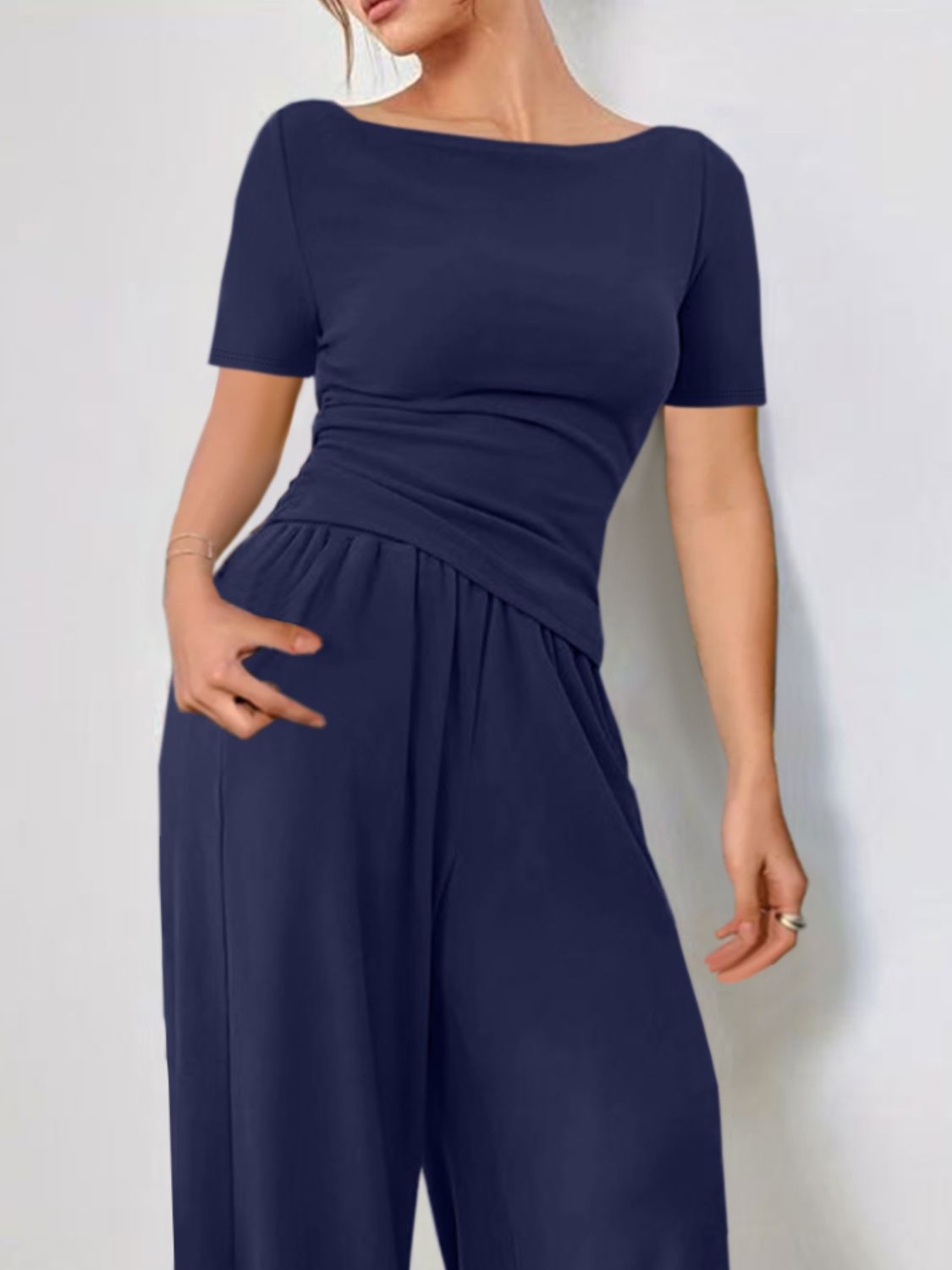 Round Neck Short Sleeve T-Shirt and Pants Set Matching Sets Luxurious Weddings