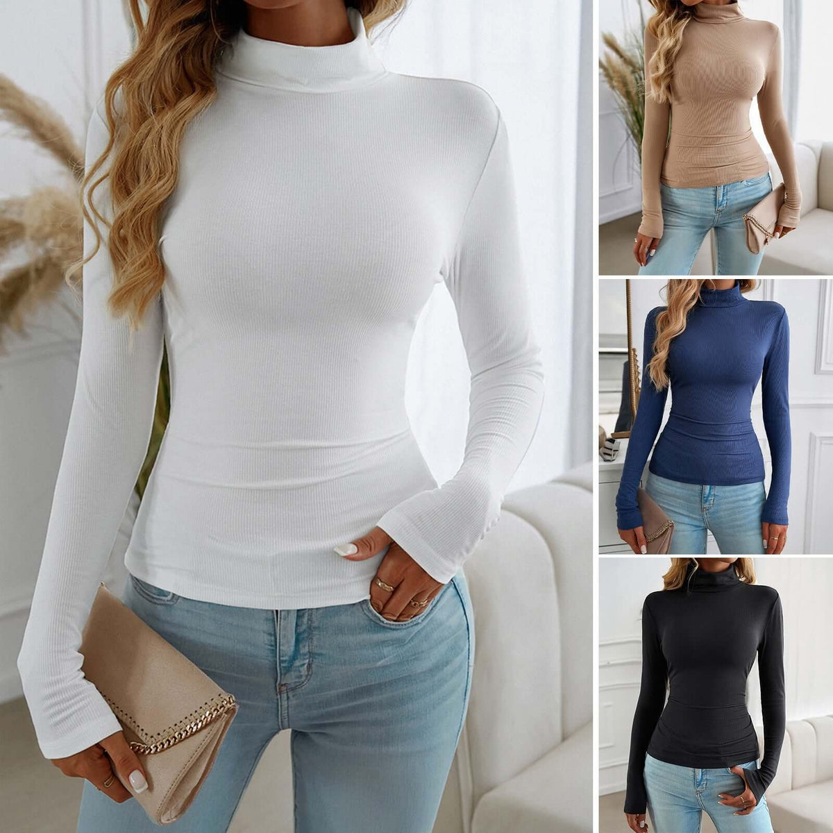 slim fit high neck long sleeved top Women's Top Luxurious Weddings
