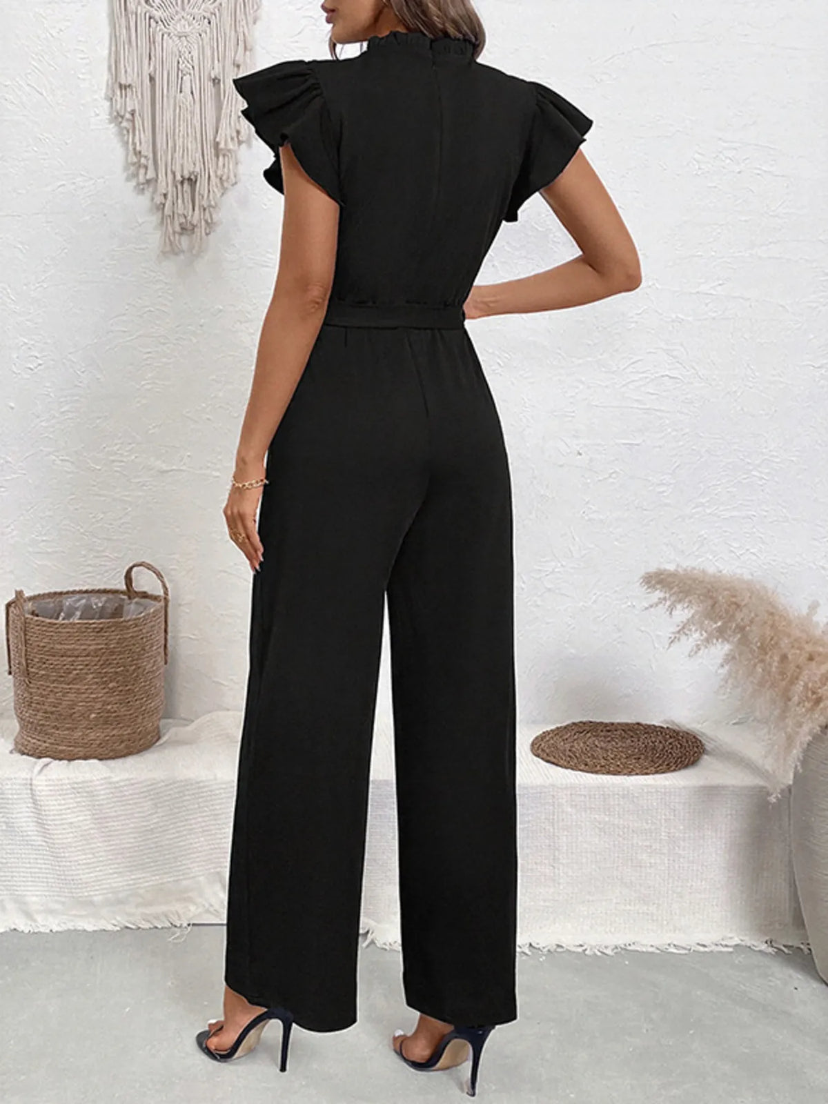Pearl Detail Ruffled Cap Sleeve Jumpsuit Jumpsuits Luxurious Weddings