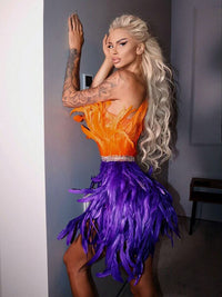 High Waist Feather Crystal Design Mini Dress Feather Dress Luxurious Weddings