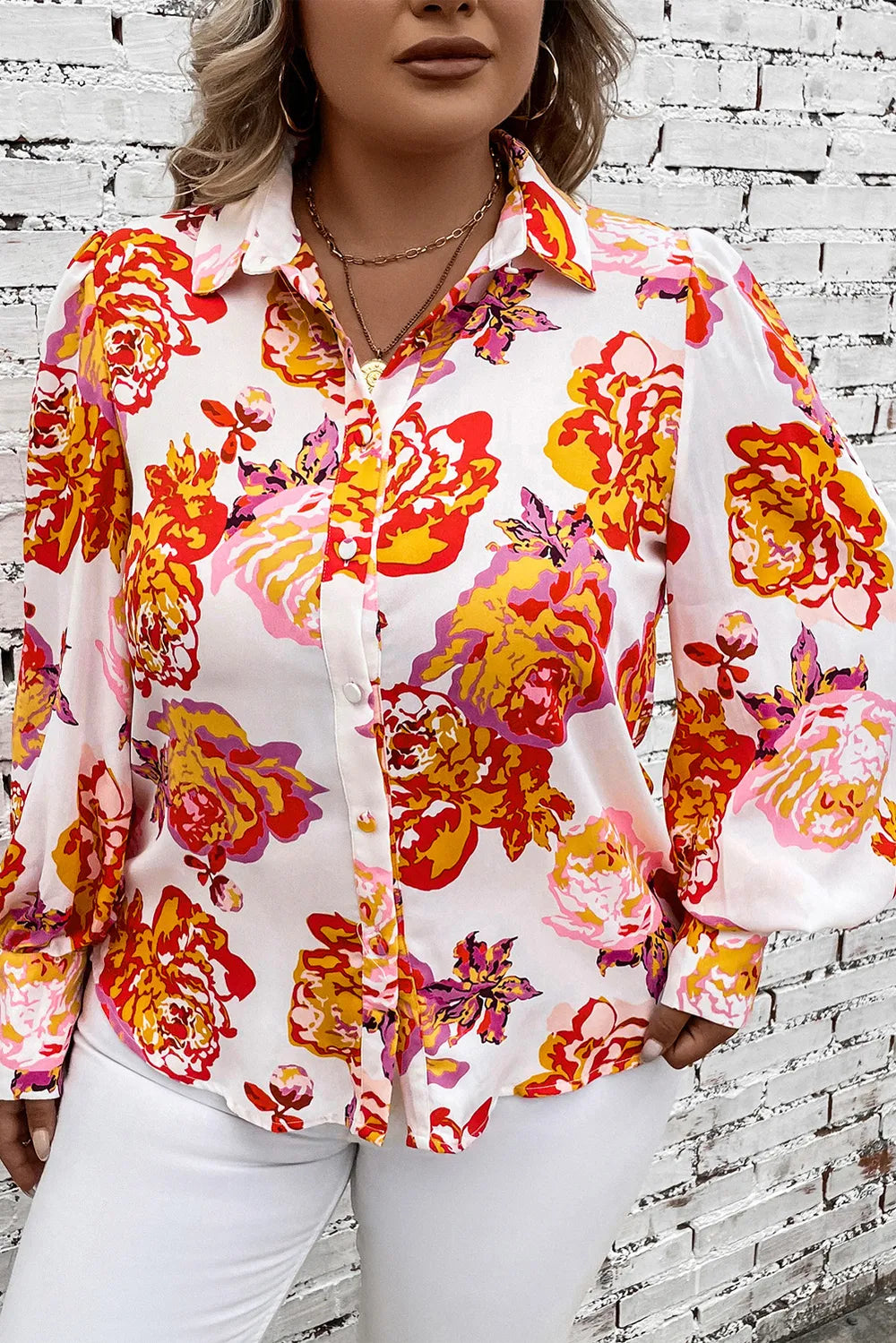 Plus Size Printed Long Sleeve Shirt Plus size blouse Luxurious Weddings
