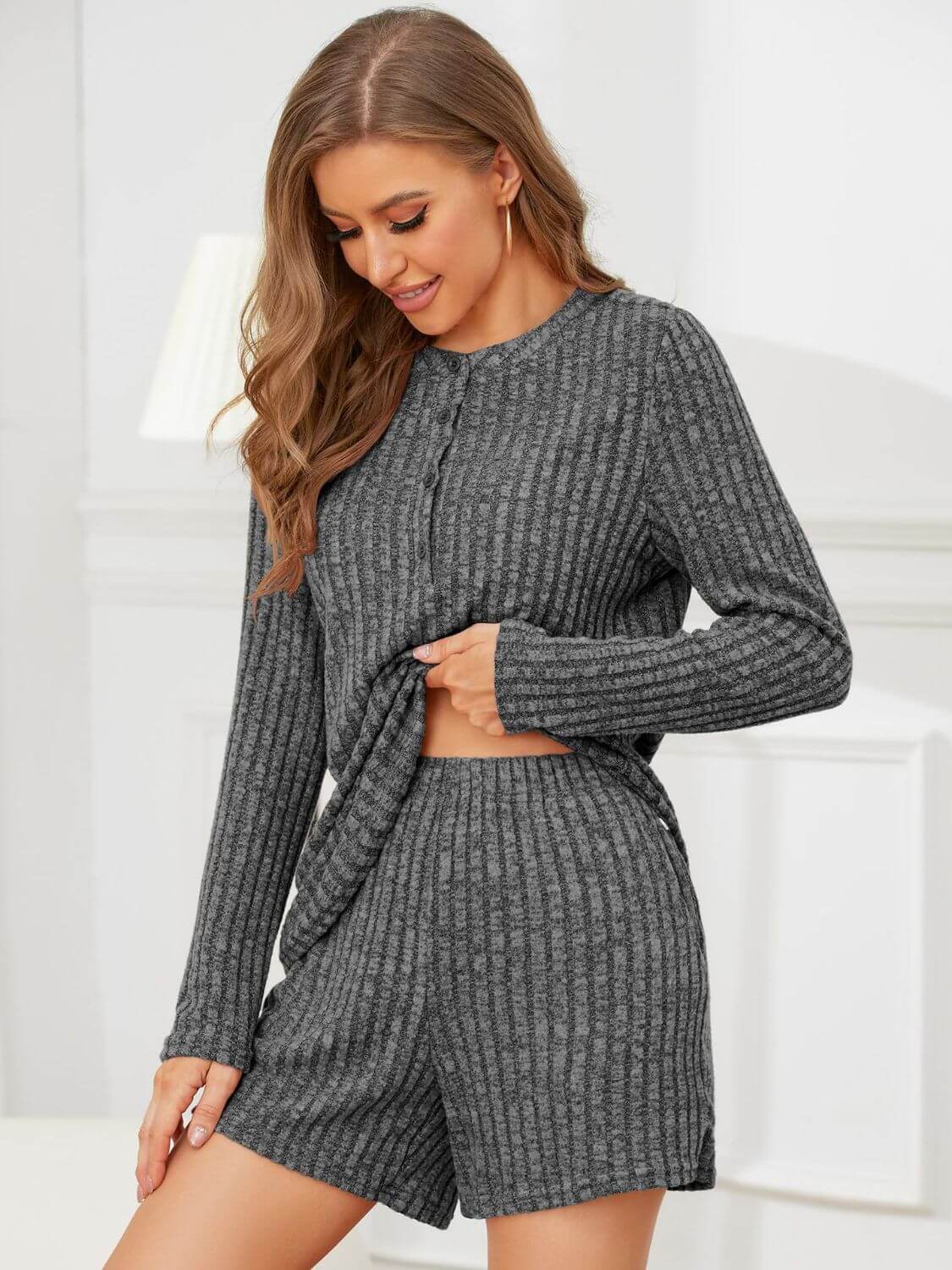 Ribbed Round Neck Top and Shorts Set Matching Sets Luxurious Weddings