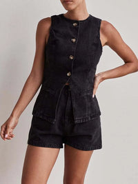 Button Down Vest and Shorts Denim Set Jeans Set Luxurious Weddings