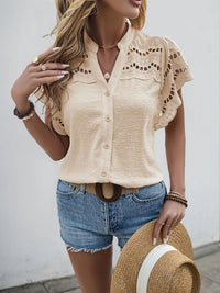 Swiss Dot Cutout Button Down Shirt Blouses Luxurious Weddings