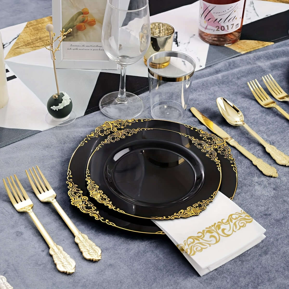 175pcs Black & Gold Tableware Set for 25 Guests Tableware Luxurious Weddings