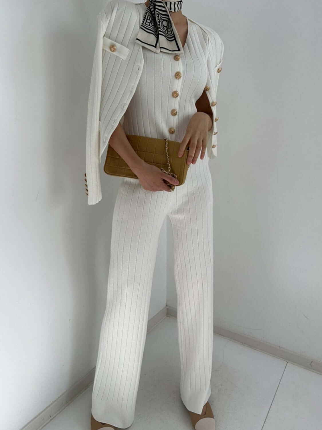 V-Neck Tank, Cardigan and Pants Three-Piece Sweater Set Matching Sets Luxurious Weddings