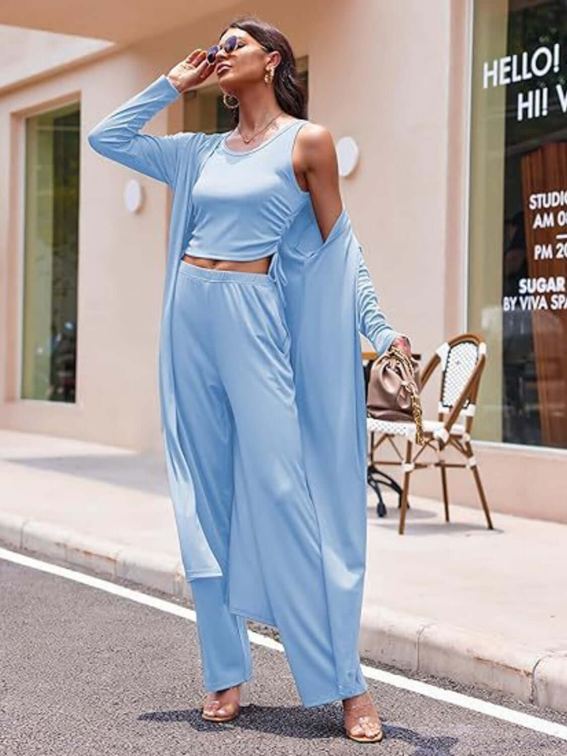 Drawstring Tank, Long Sleeve Cover Up and Pants Set Matching Sets Luxurious Weddings