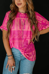 Letter Printed Round Neck Short Sleeve T-Shirt Tshirts Luxurious Weddings