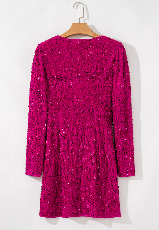 Sequin Surplice Long Sleeve Mini Dress Mini Dress Luxurious Weddings