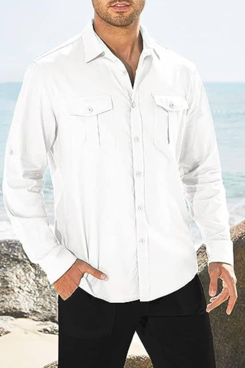 Men's Plus Size Button Down Collared Neck Long Sleeve Shirt shirts Luxurious Weddings
