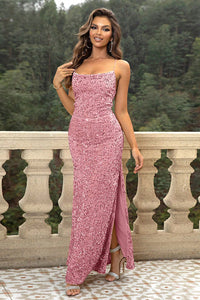 Sequin Backless Split Maxi Dress Ball Gown Luxurious Weddings