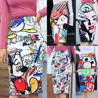 Women's Pencil Skirt Mickey Mouse Print High Waist Women's Skirt Luxurious Weddings