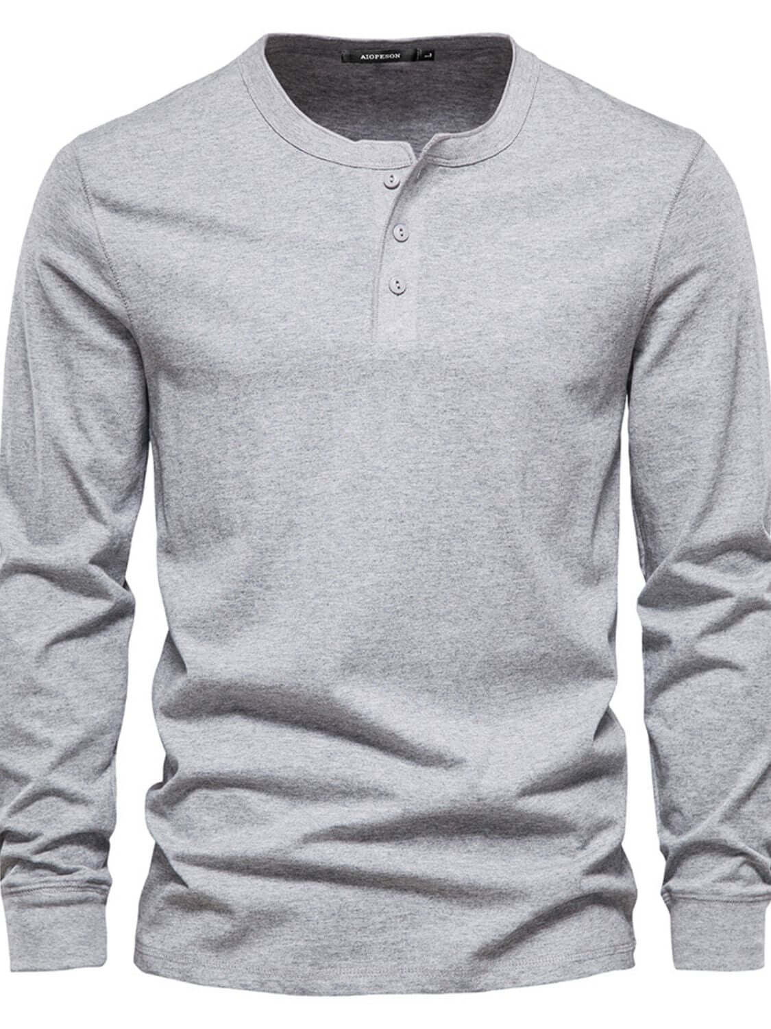 Men's Full Size Quarter Button Round Neck Long Sleeve T-Shirt Plus Size Men’s shirts Luxurious Weddings