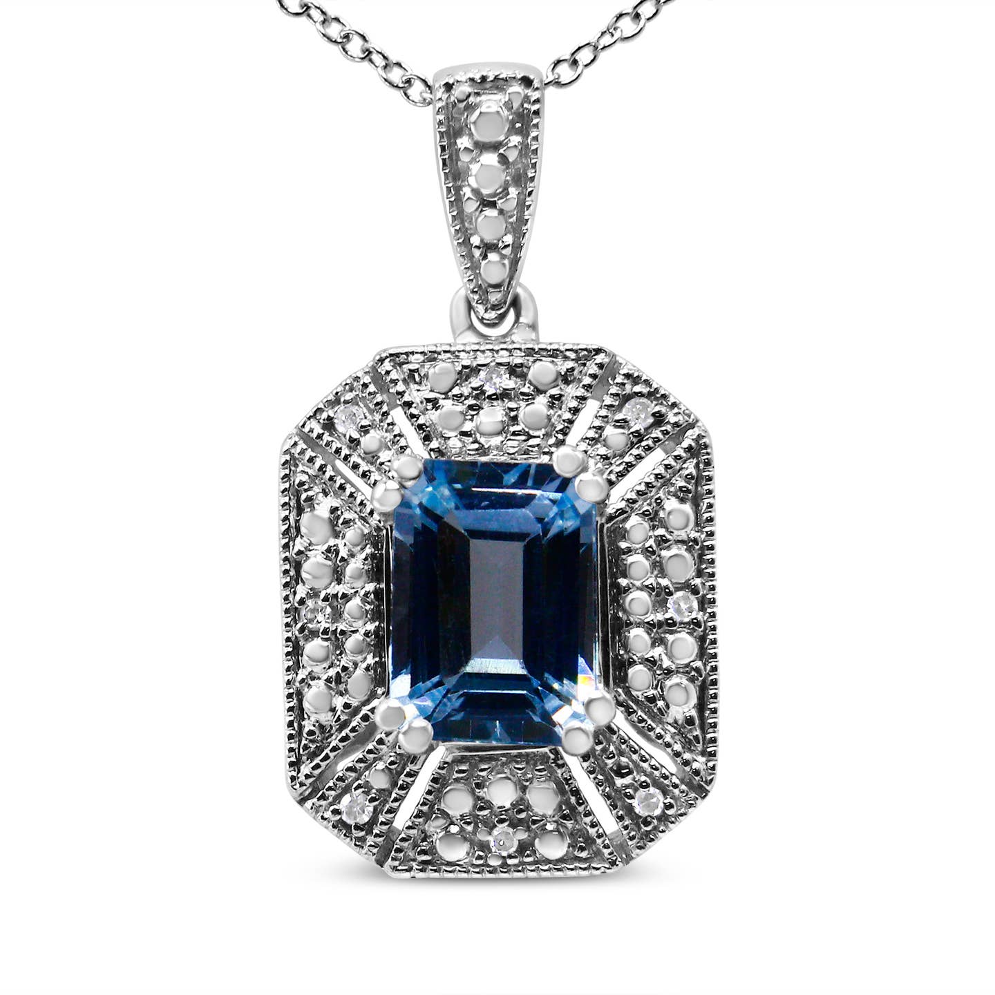 .925 Sterling Silver Topaz & Diamond Accent Pendant Necklace Jewellery Luxurious Weddings