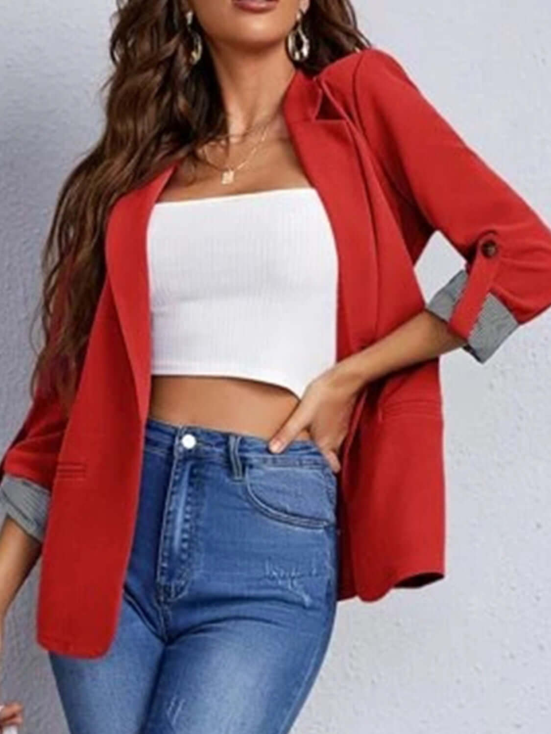 Lapel Collar Roll-Tab Sleeve Blazer blazers Luxurious Weddings