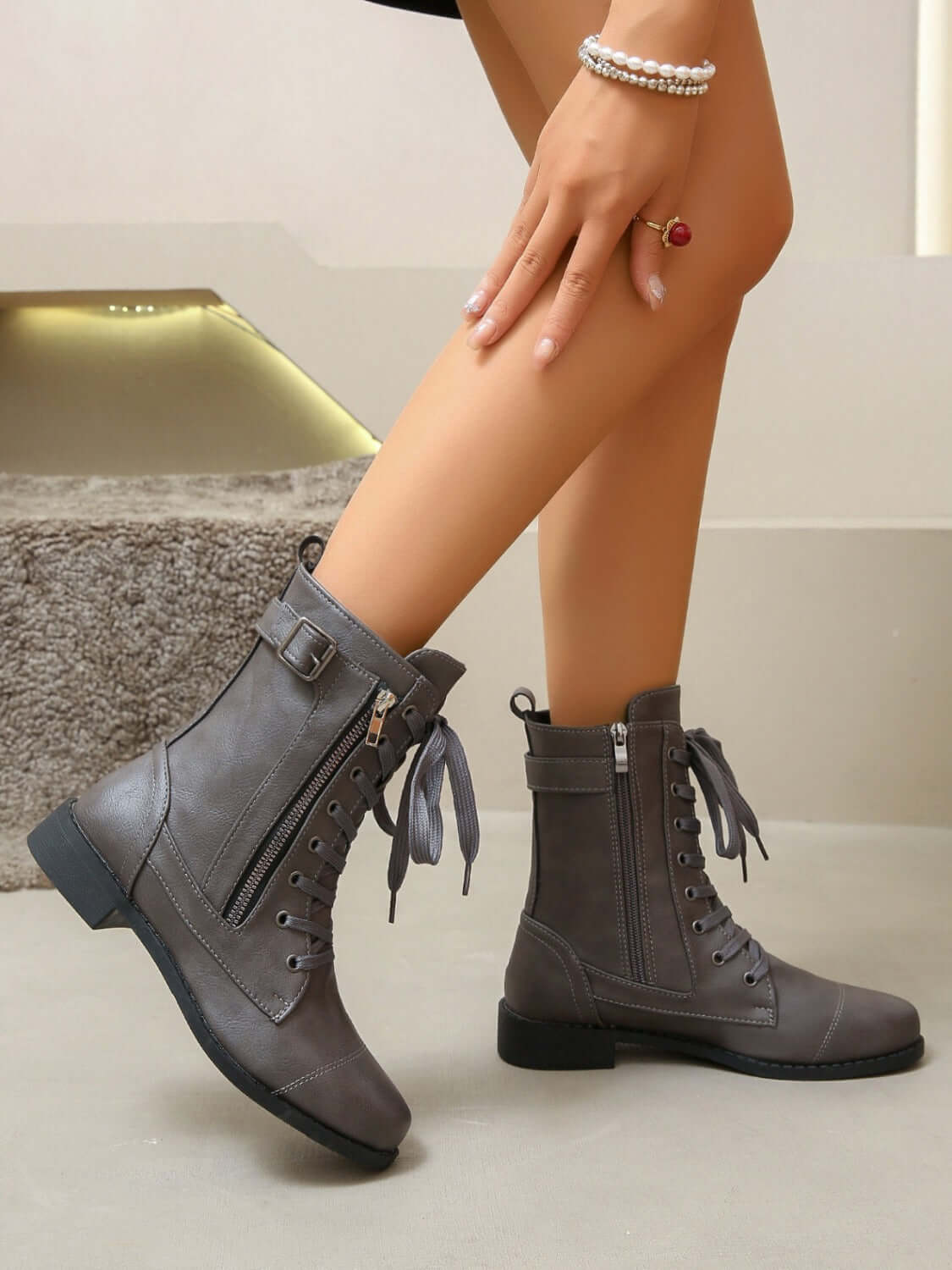 PU Leather Lace-Up Boots boots Luxurious Weddings