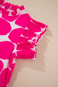 Bubblegum Pattern Frilled Collar Flutter Sleeve Top Blouses Luxurious Weddings