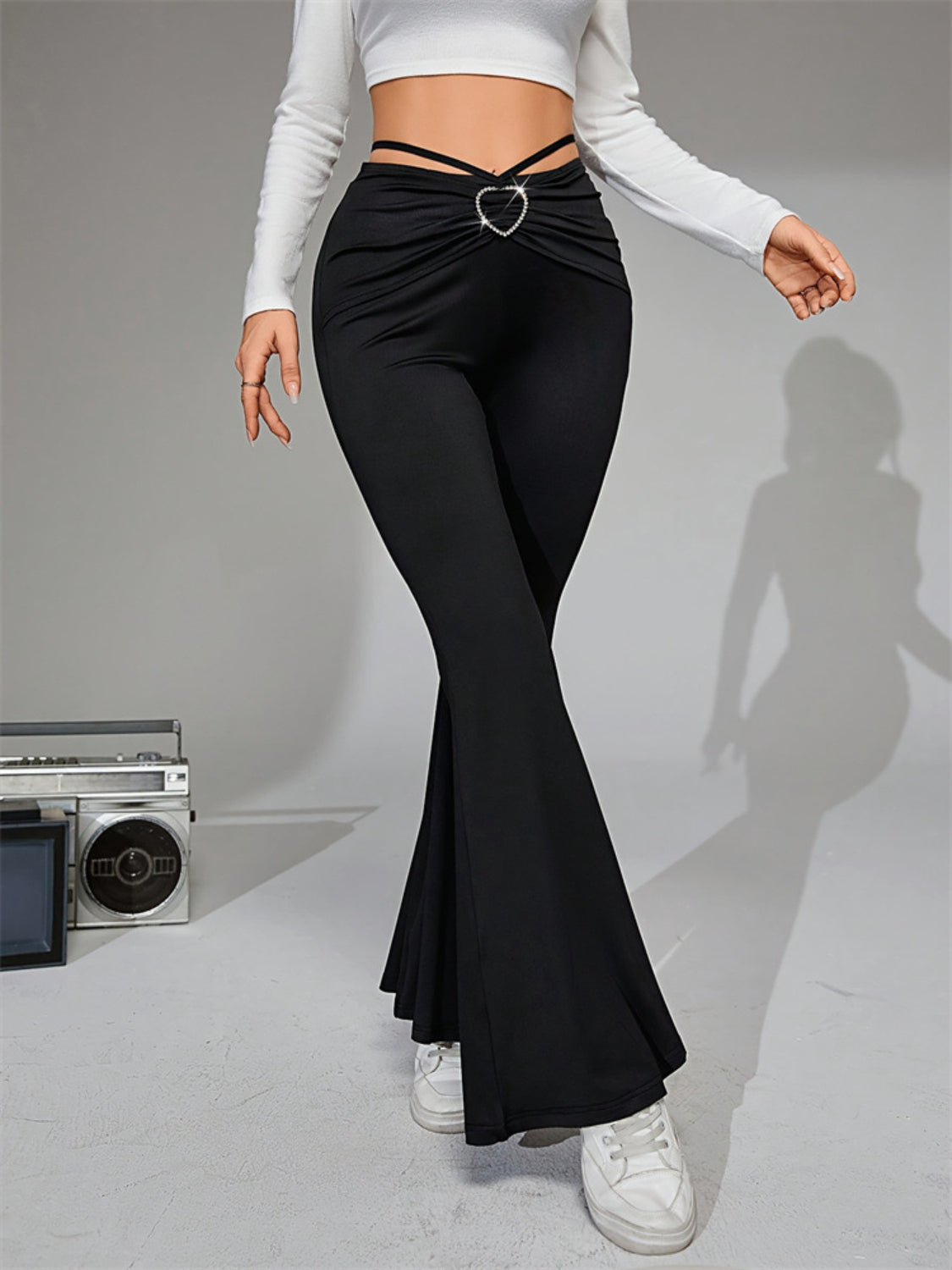 Tie-Back Flare Pants with Heart Buckle Pants Luxurious Weddings