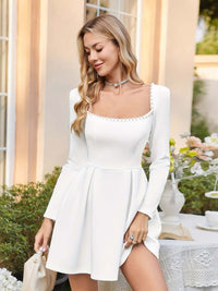 Pearl Trim Long Sleeve Mini Dress Mini Dress Luxurious Weddings