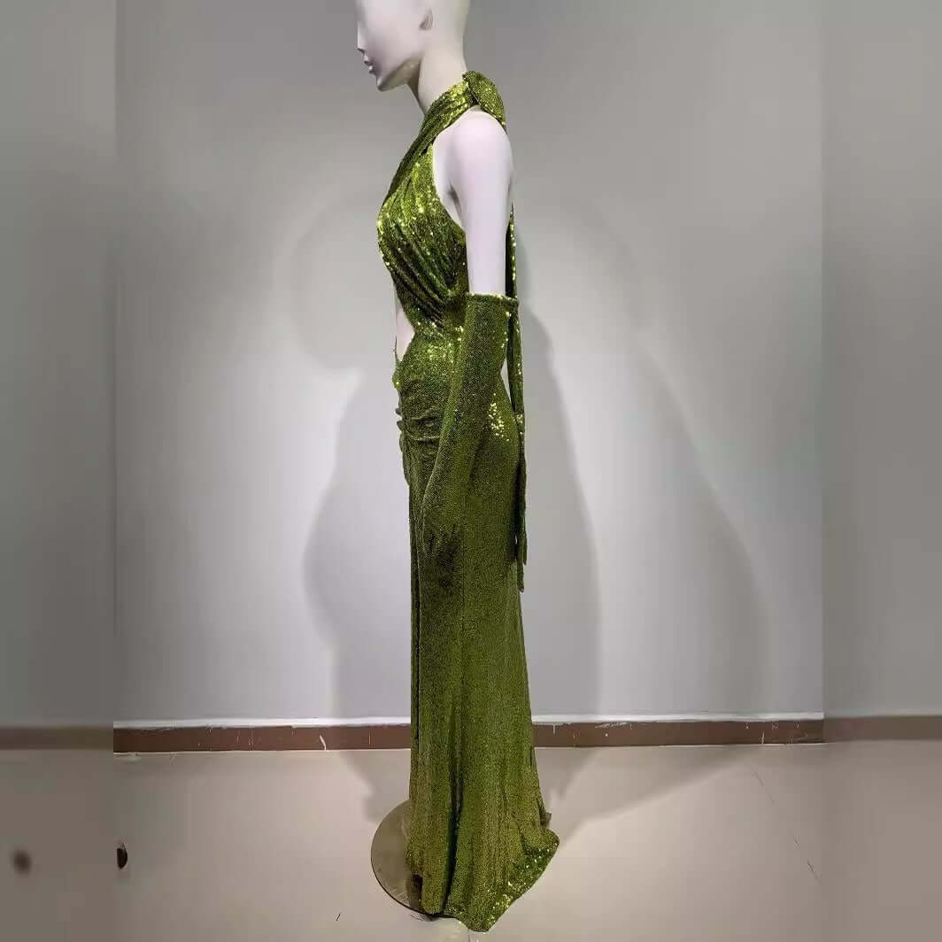 Elegant backless halterneck sexy sequined green bodycon Bodycon dress Luxurious Weddings