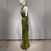 Elegant backless halterneck sexy sequined green bodycon Bodycon dress Luxurious Weddings