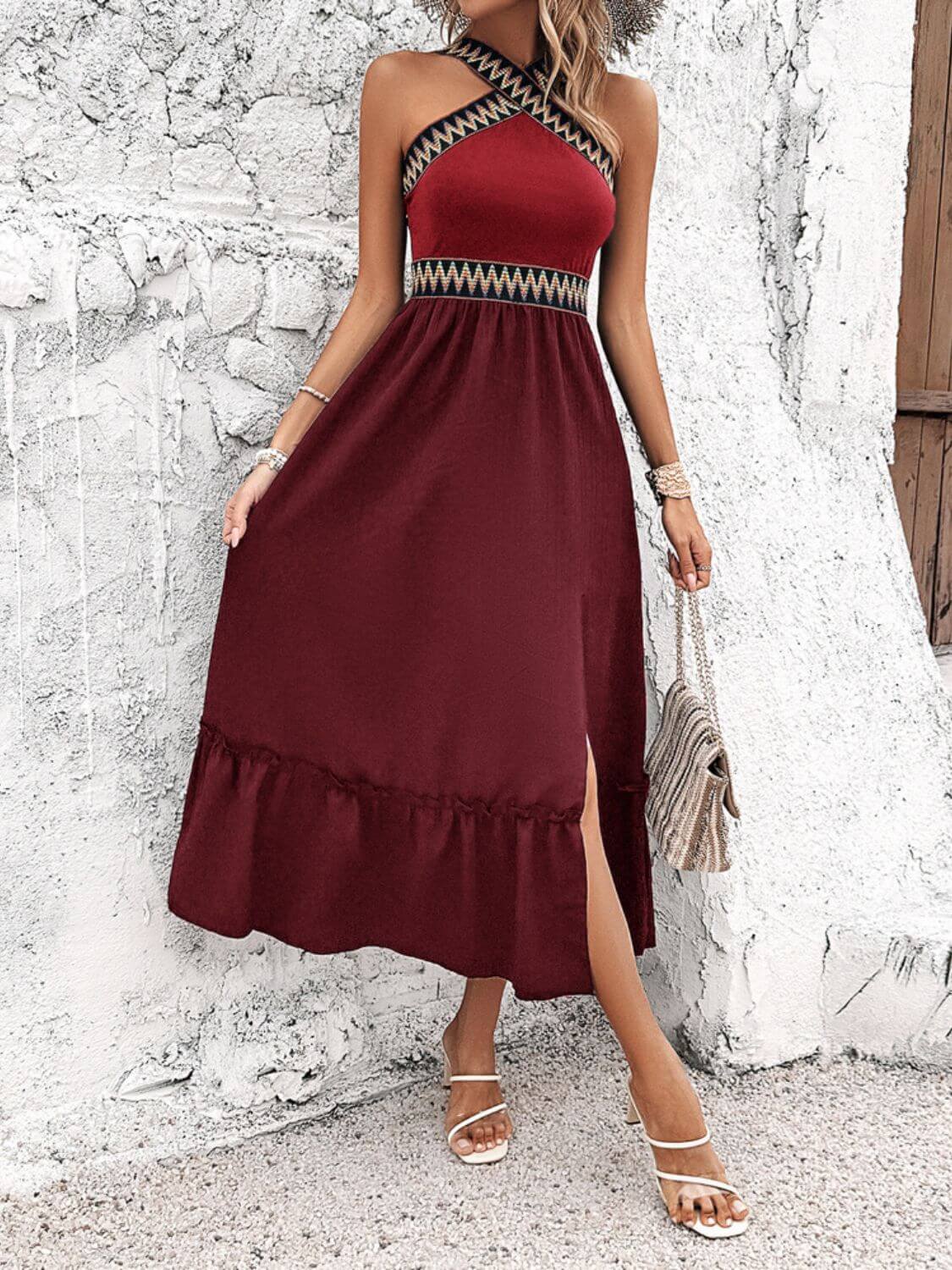 Devine Ruffled Slit Sleeveless Midi Dress Midi dresses Luxurious Weddings