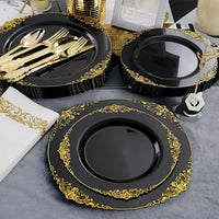 175pcs Black & Gold Tableware Set for 25 Guests Tableware Luxurious Weddings