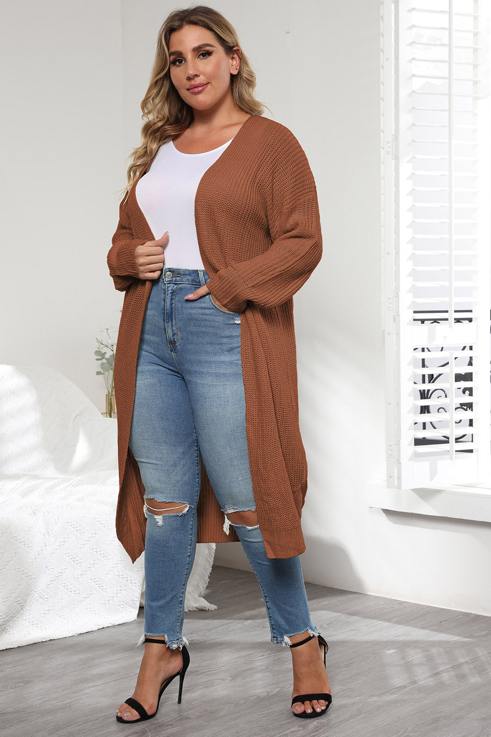 Plus Size Open Front Long Sleeve Cardigan Plus size cardigan Luxurious Weddings