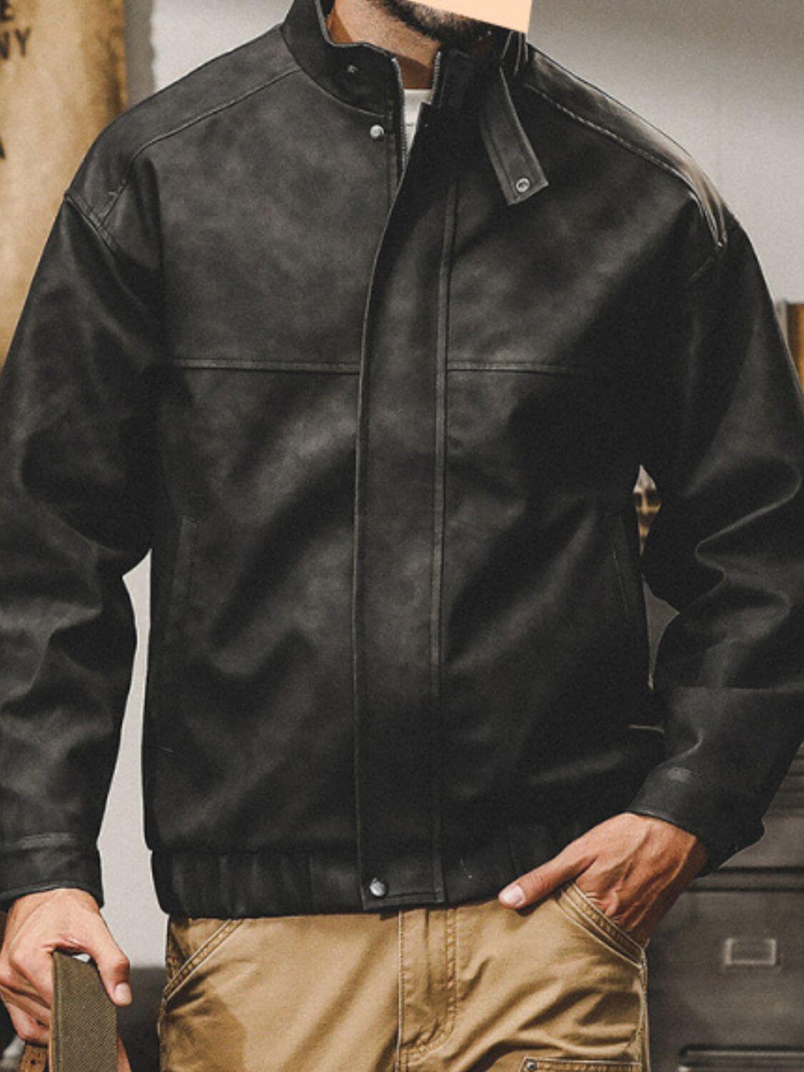 Men's Plus Size Zip Up Stand Collar Biker Jacket Jacket Luxurious Weddings